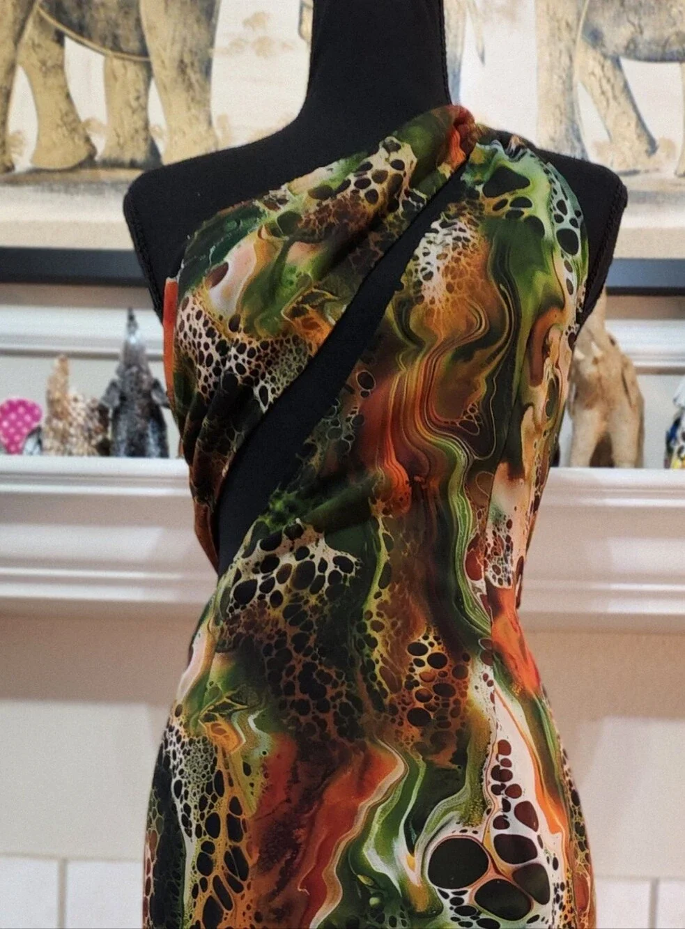 One-Shoulder Green & Orange Print Maxi Dress - Picture 2 of 3